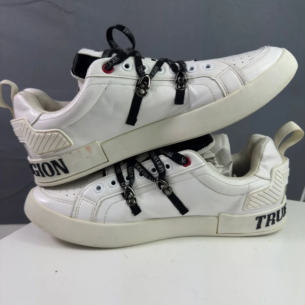 True Religion Alexime Sneakers Mens 10 White Black Logo Low Top FTM21012-01